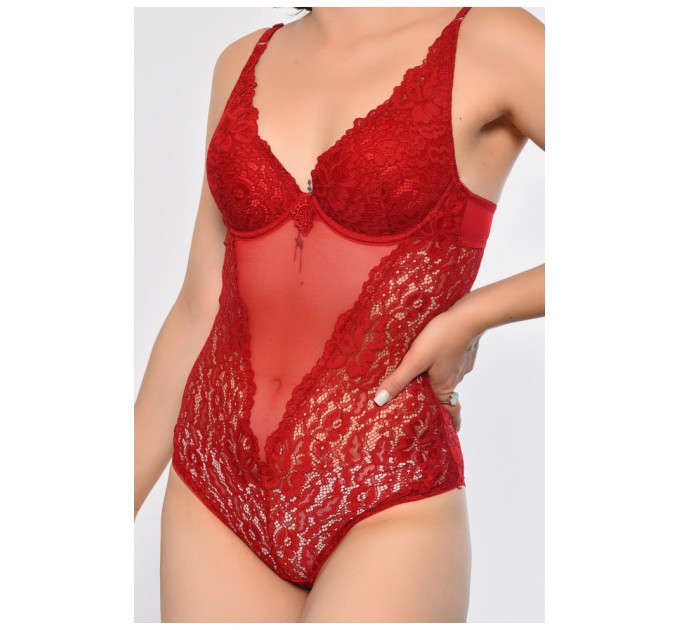 Боди кружевное женское красного цвета чашка В 186814L