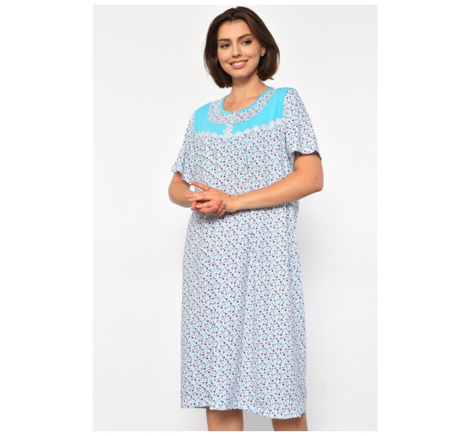 Ночная рубашка женская полубатальная белого цвета с цветочным принтом 186957L