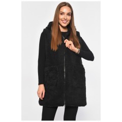 Жилетка женская полубатальная на искусственном меху черного цвета 186967L