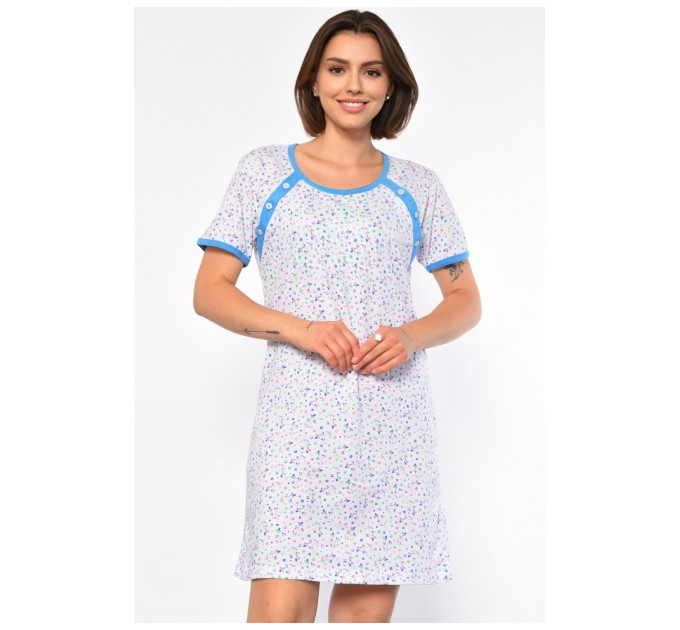 Нічна сорочка напівбатальна жіноча білого кольору з квітковим принтом 186971L