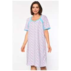 Ночная рубашка женская полубатальная белого цвета с цветочным принтом 186974L