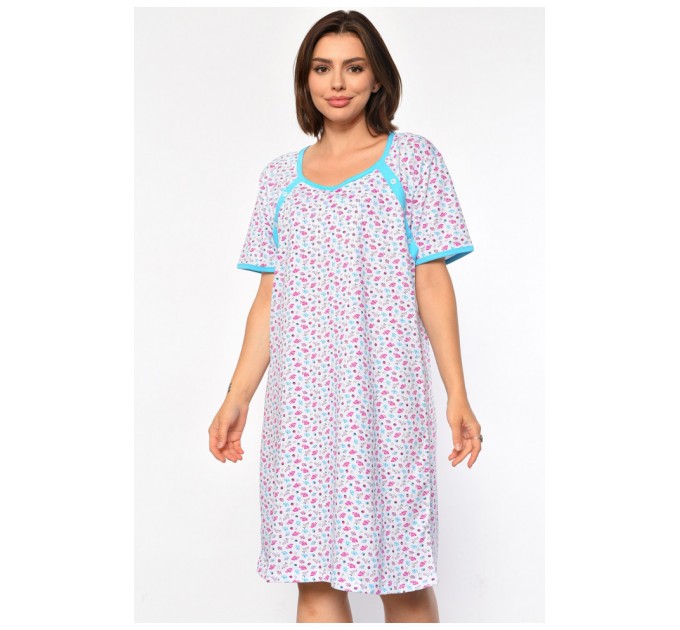 Ночная рубашка женская полубатальная белого цвета с цветочным принтом 186974L