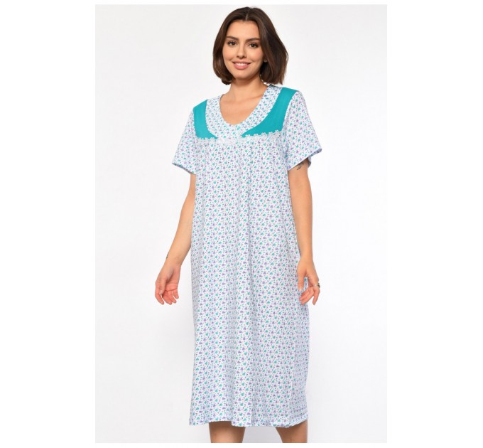 Ночная рубашка женская полубатальная белого цвета с цветочным принтом 186999L