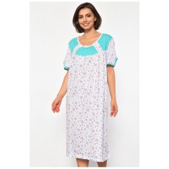 Ночная рубашка женская полубатальная белого цвета с цветочным принтом 187007L