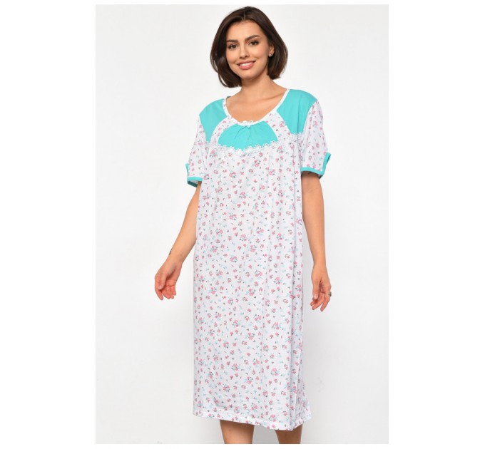 Ночная рубашка женская полубатальная белого цвета с цветочным принтом 187007L