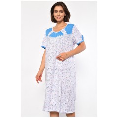 Ночная рубашка женская полубатальная белого цвета с цветочным принтом 187010L Ночная рубашка женская полубатальная белого цвета с цветочным принтом 187010L