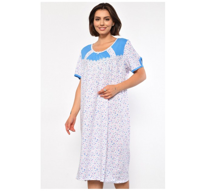 Ночная рубашка женская полубатальная белого цвета с цветочным принтом 187010L
