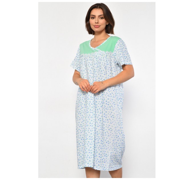 Нічна сорочка напівбатальна жіноча білого кольору з квітковим принтом 187044L