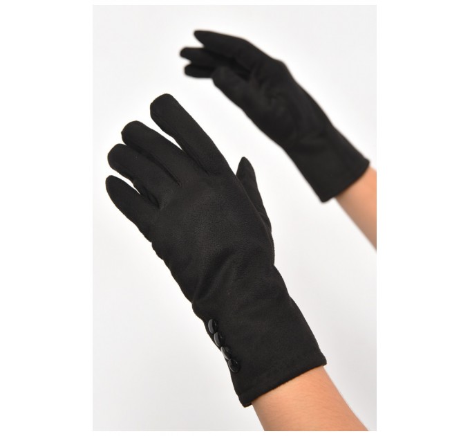 Перчатки женские замшевые на искусственном меху черного цвета 187433L