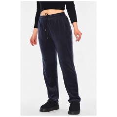 Спортивні штани жіночі велюрові напівбатальні темно-синього кольору 188040L