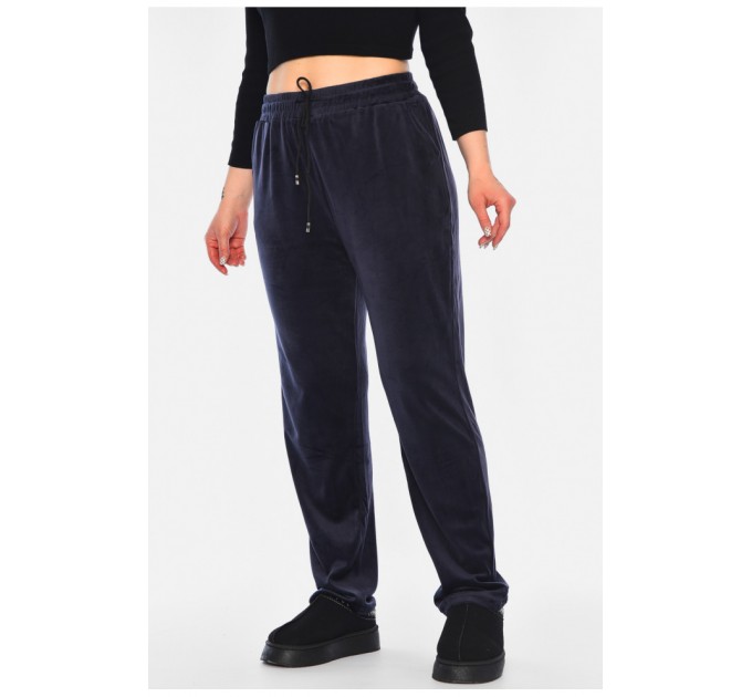 Спортивні штани жіночі велюрові напівбатальні темно-синього кольору 188040L