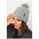 Шапка жіноча демісезонна однотонна з бубоном сірого кольору 188210L