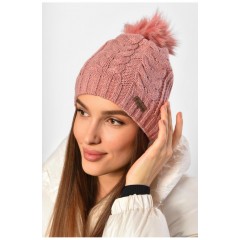 Женская шапка зимняя на флисе однотонная с бубоном розового цвета 188216L Женская шапка зимняя на флисе однотонная с бубоном розового цвета 188216L
