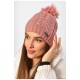 Шапка жіноча зимова на флісі однотонна з бубоном рожевого кольору 188216L