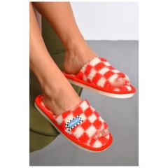 Капці домашні жіночі червоного кольору з відкритим носком 188983L