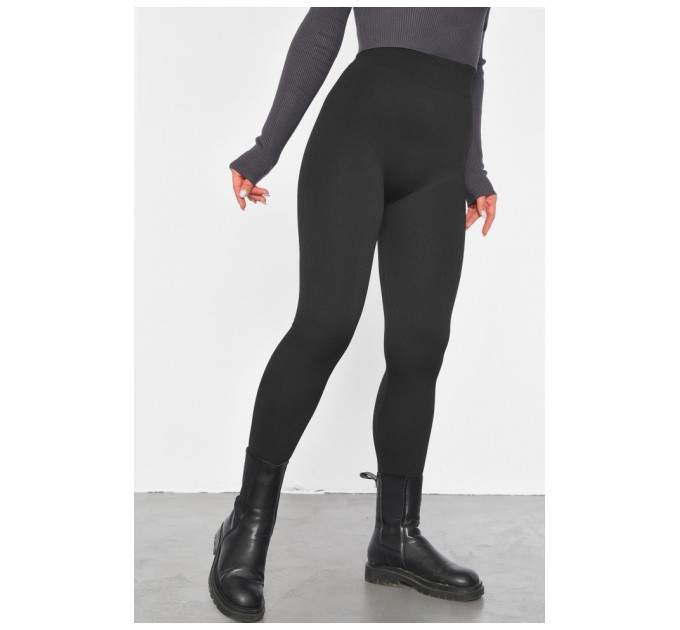 Лосины женские рубчик на флисе черного цвета 189199L