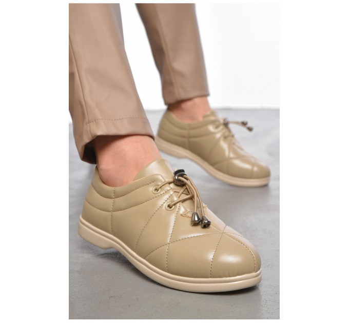 Туфлі жіночі темно-бежевого кольору на шнурівці 189858L