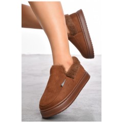 Капці домашні жіночі на хутрі коричневого кольору 190252L