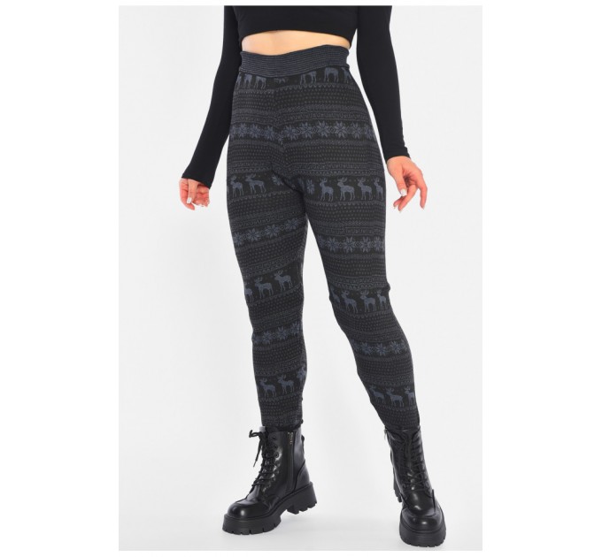 Лосини жіночі напівбатальні на флісі чорного кольору з малюнком 190462L