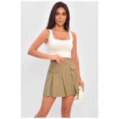 Спідниця жіноча однотонна кольору хакі 190638L Спідниця жіноча однотонна кольору хакі 190638L