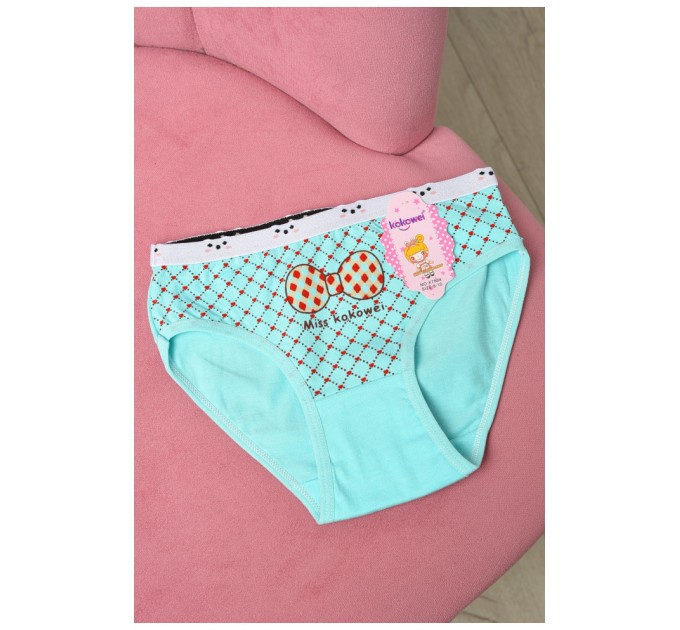 Детские трусики для девочки зеленого цвета с рисунком 190714L