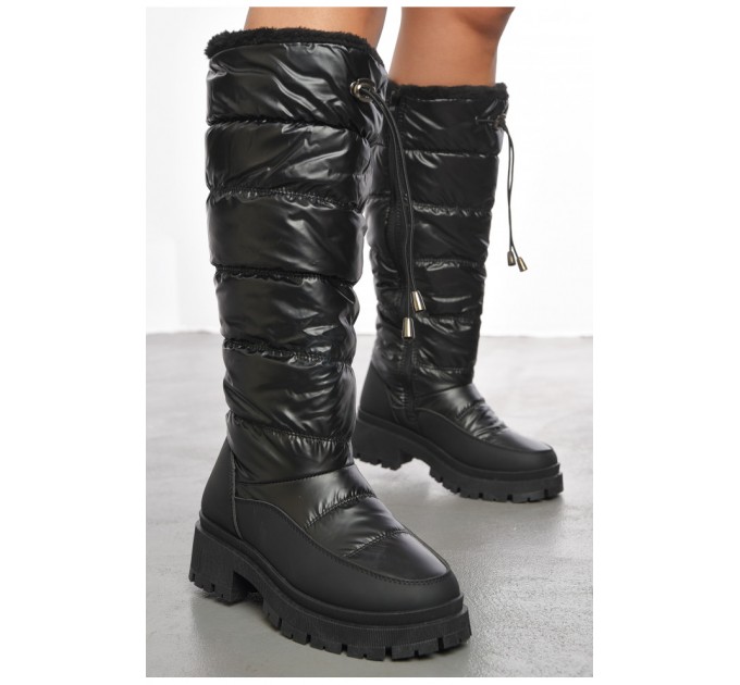 Чоботи жіночі зимові на блискавці чорного кольору 190892L