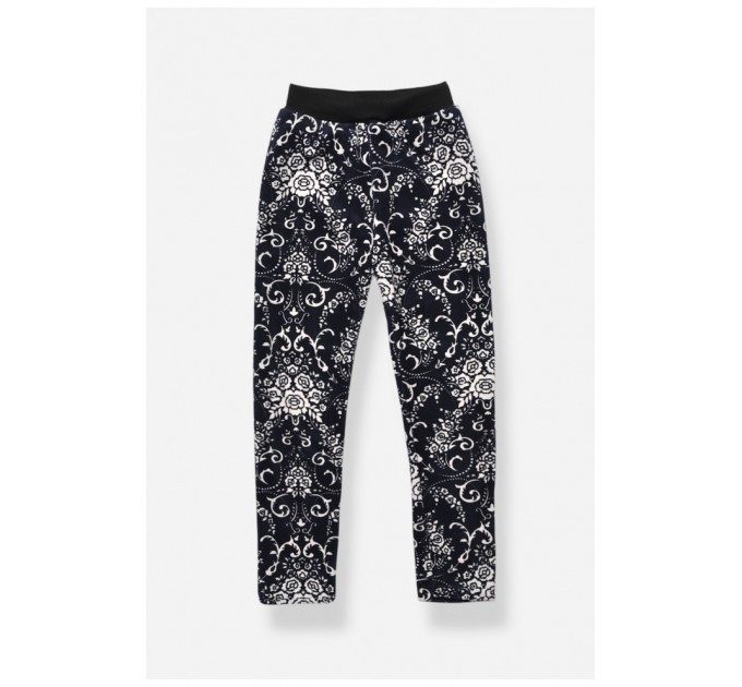 Лосини дитячі велюрові для дівчинки з начісом темно-синього кольору 191084L