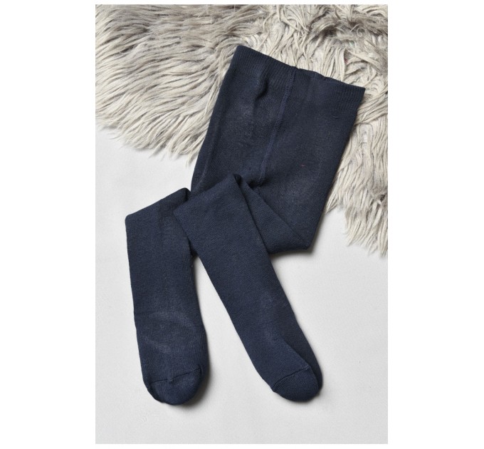 Колготы детские махровые для девочки однотонные темно-синего цвета 191590L
