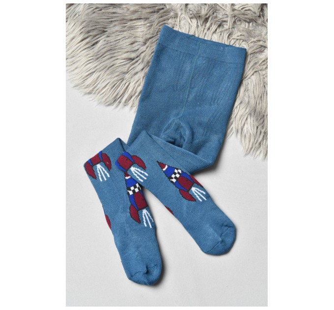Колготы детские махровые для мальчика синего цвета с рисунком 191747L.