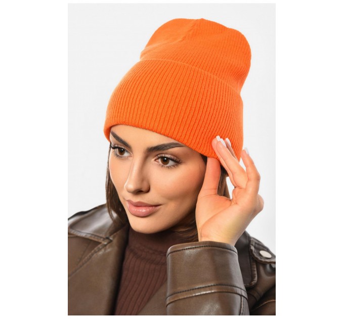 Шапка женская демисезонная оранжевого цвета 191908L