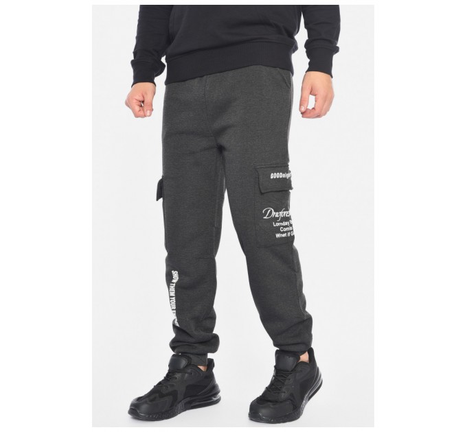 Спортивні штани чоловічі на флісі темно-сірого кольору 192142L