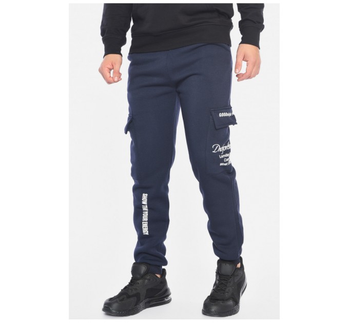 Спортивні штани чоловічі на флісі темно-синього кольору 192147L