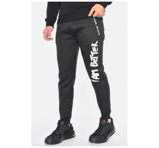 Спортивні штани чоловічі на флісі чорного кольору 192532L