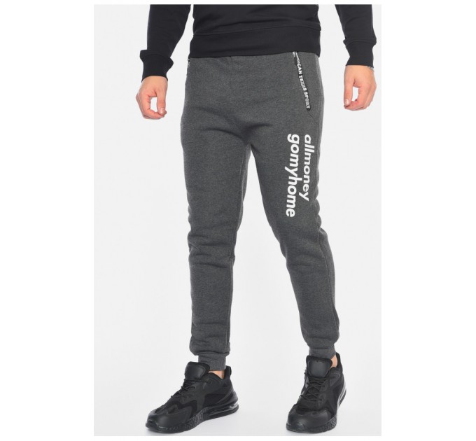 Спортивні штани чоловічі на флісі темно-сірого кольору 192538L