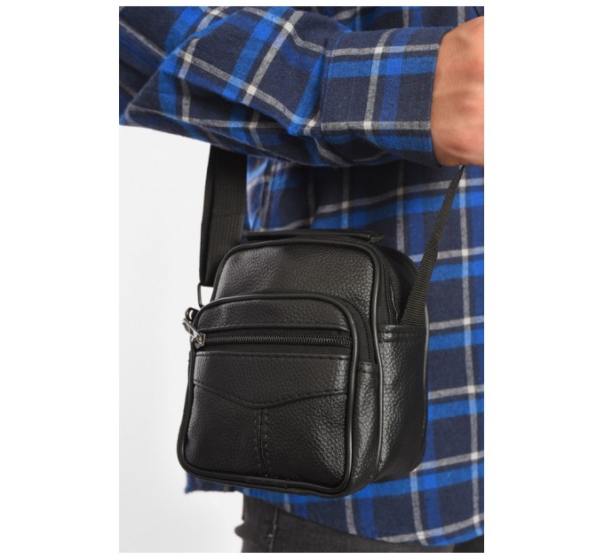 Сумка чоловіча через плече з екошкіри чорного кольору 192832L
