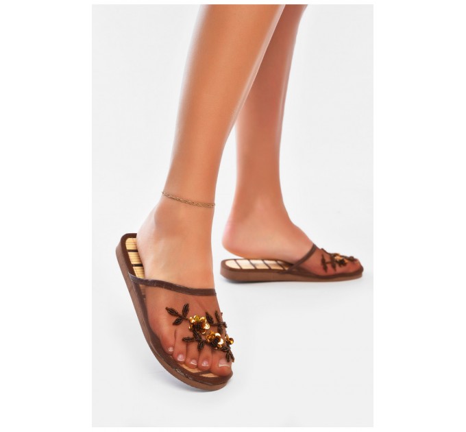 Тапочки домашние женские коричневого цвета 193106L