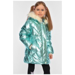 Куртка дитяча для дівчинки єврозима на штучному хутрі м'ятного кольору 193355L