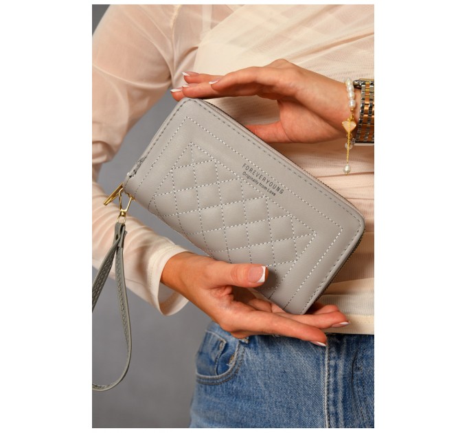 Гаманець жіночий з екошкіри сірого кольору 193654L