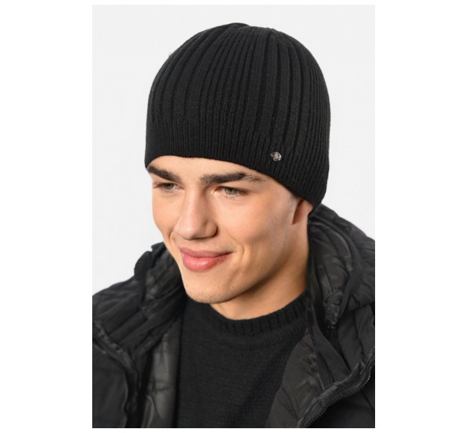 Шапка чоловіча на флісі чорного кольору 193752L