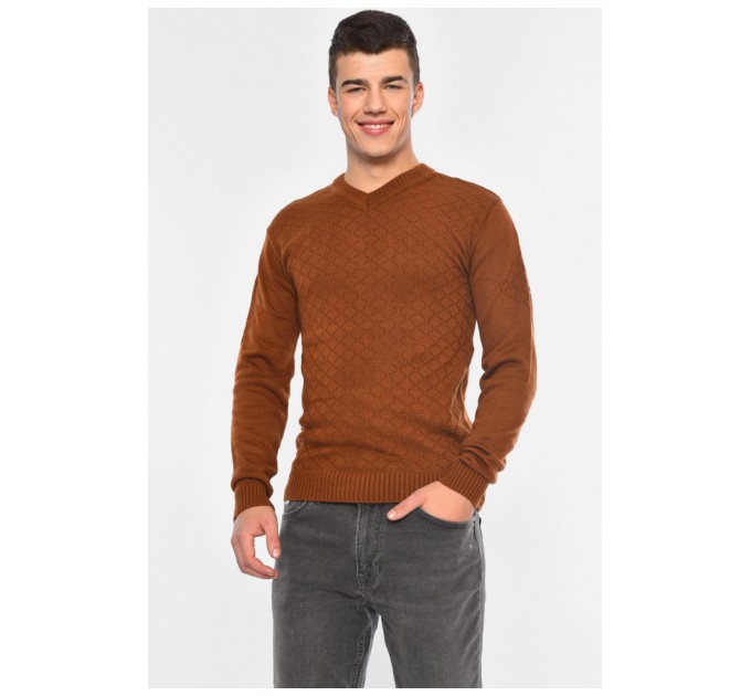 Свитер мужской однотонный коричневого цвета 194034L