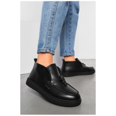 Туфлі-лофери жіночі на хутрі чорного кольору 194035L