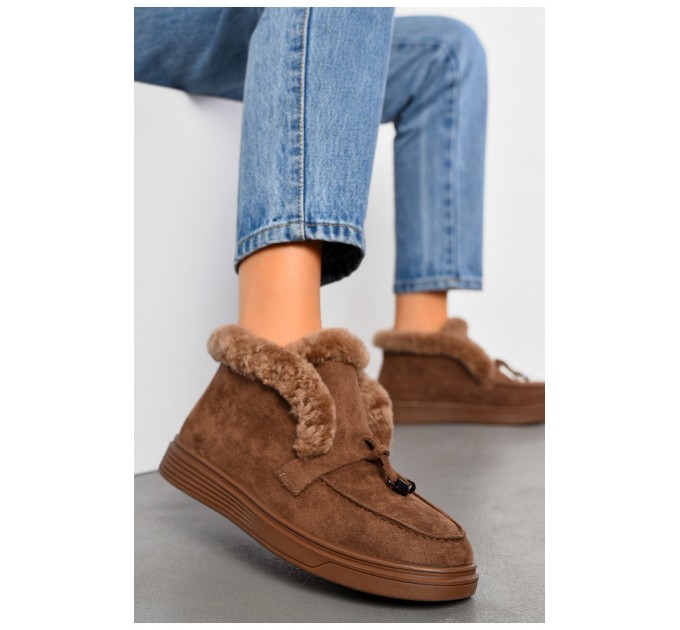Туфлі-лофери жіночі на хутрі коричневого кольору 194041L