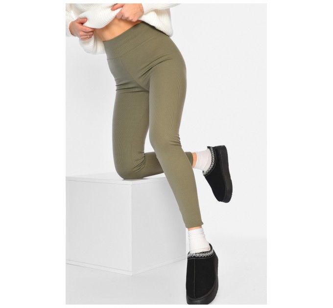 Лосини жіночі в рубчик на флісі оливкового кольору 194331L