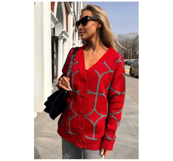 Кардиган женский красного цвета 194422L