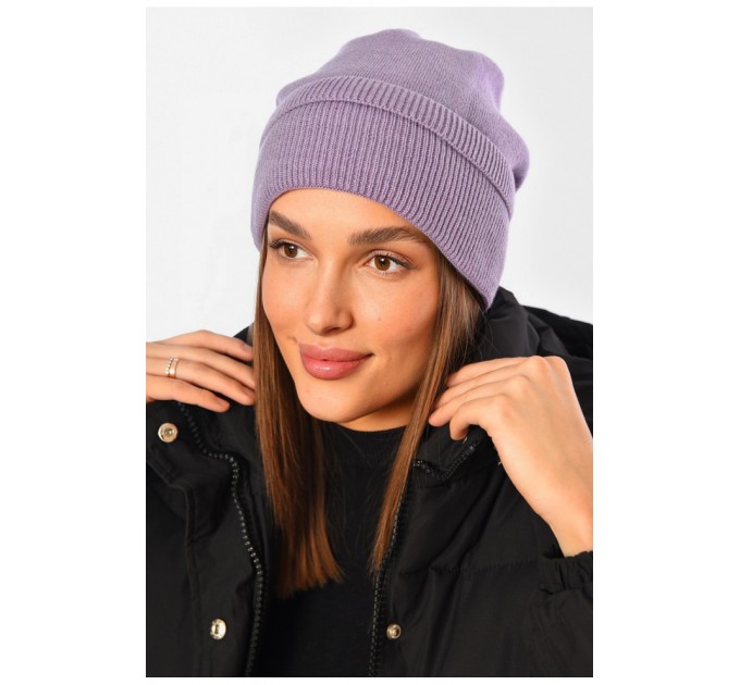Шапка женская демисезонная лилового цвета 194577L