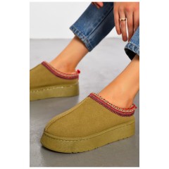 Уггі без задника жіночі темно-бежевого кольору штучна замша 194651L