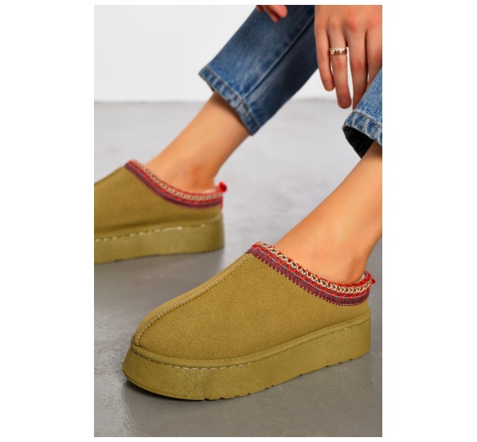 Уггі без задника жіночі темно-бежевого кольору штучна замша 194651L