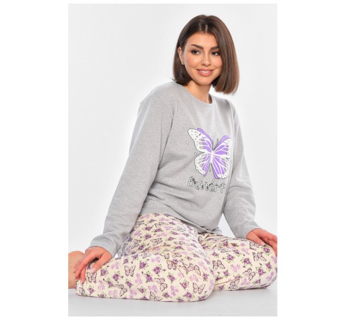 Женская пижама на байке серого цвета 194760L