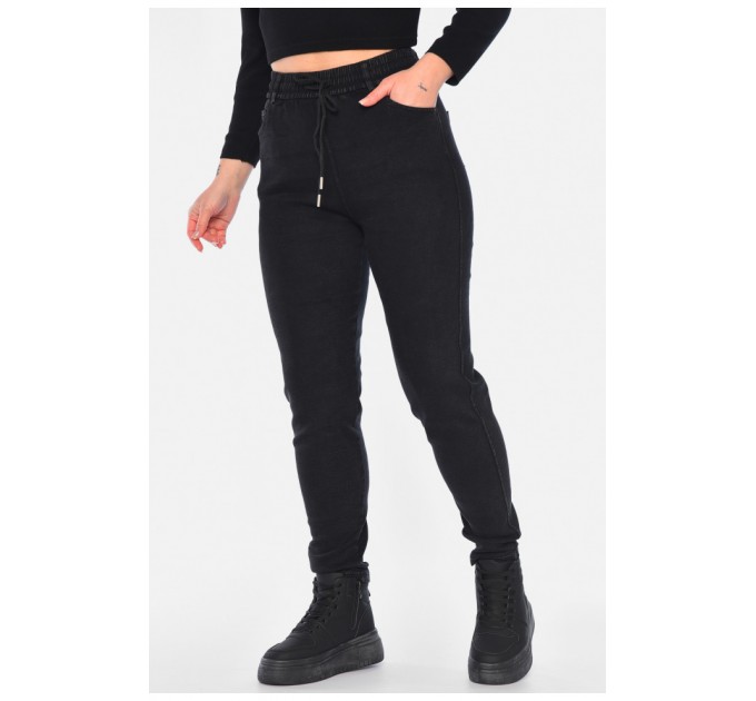 Джинси жіночі утеплені чорного кольору 195187L