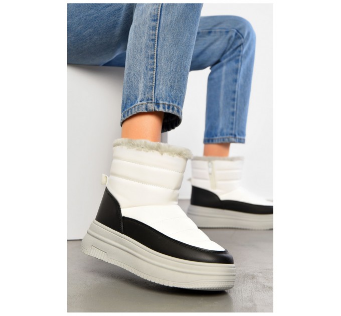 Дутики женские на меху черно-белого цвета 195194L